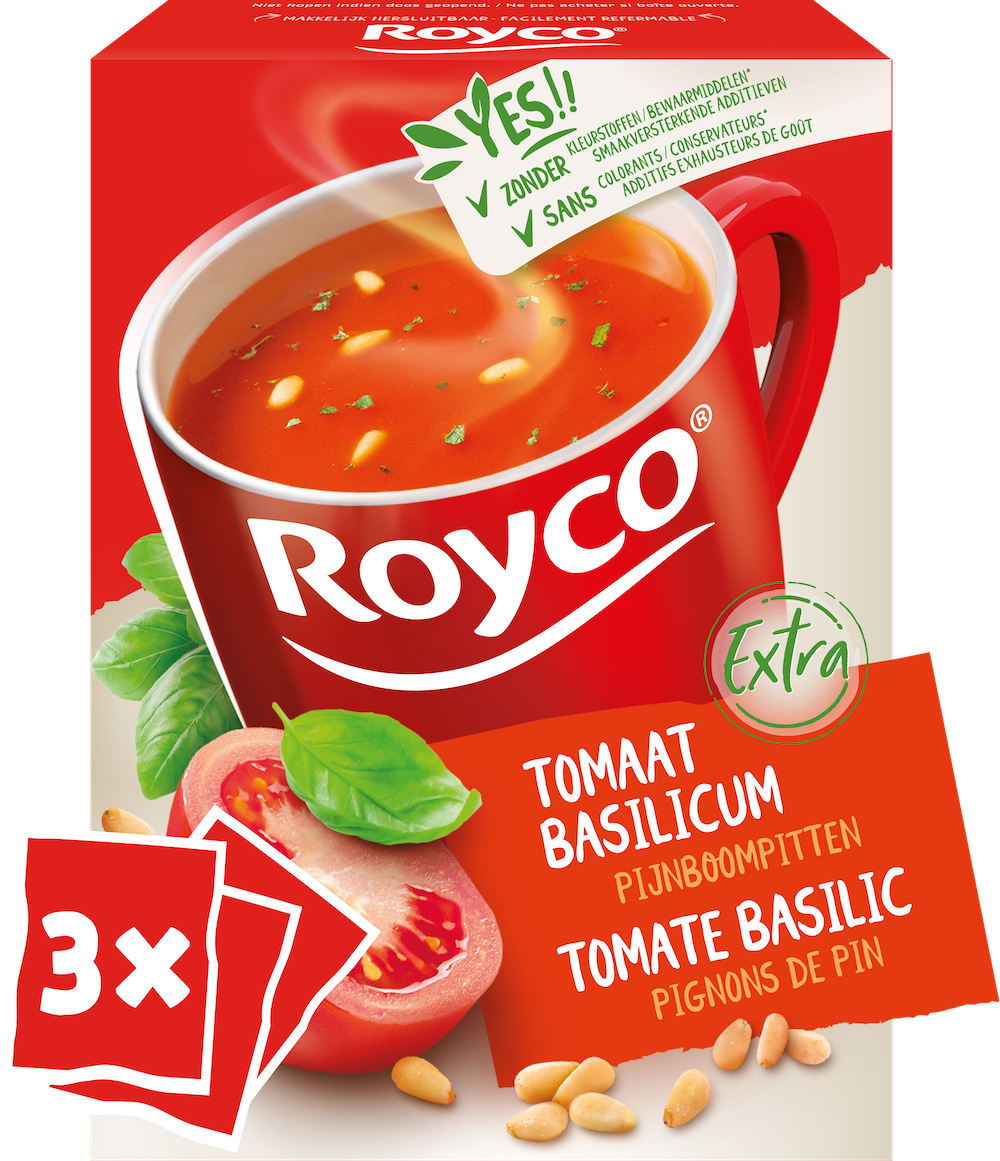 Royco soep tomaat basilicum met pijnboompitten