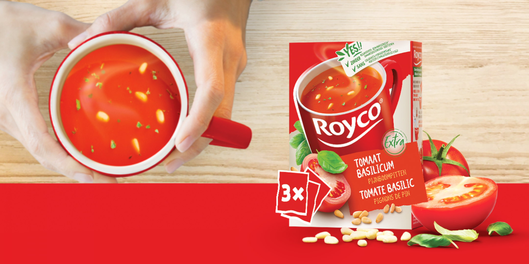 Royco soep tomaat basilicum en pijnboompitten